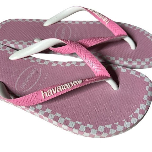🌻Havaianas Top Checkmate Pink & White Flip Flops US Size 9/10 - Picture 2 of 5